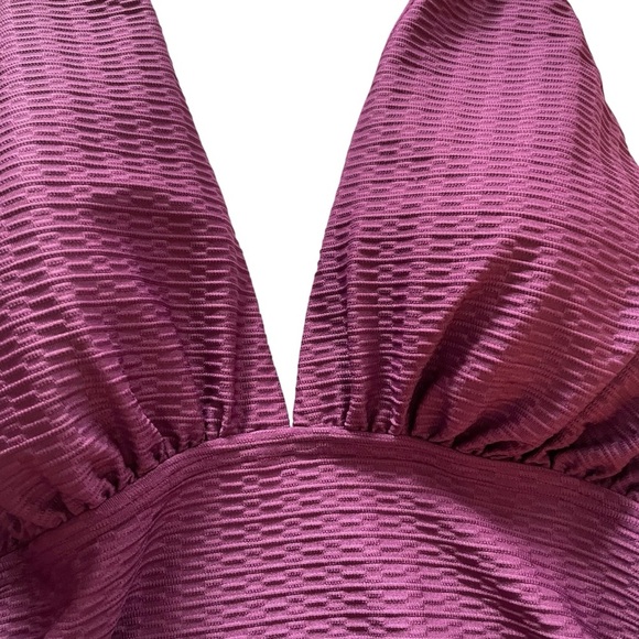 Kate Spade New York Textured Belted Halter Swimsuit Medium Deep Plunge Purple - Picture 4 of 10